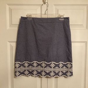 Talbots Blue Chambray Skirt with Lace Pattern